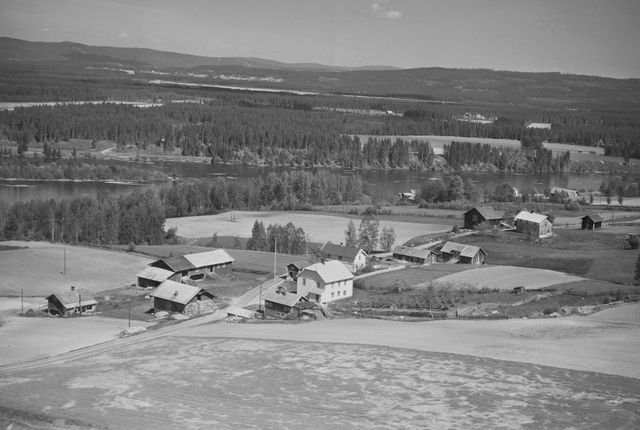 Solbergeidendommene. Solbergg nordre, Solberg mellom og Solberg søndre. Foto: Widerøe AS 1958.